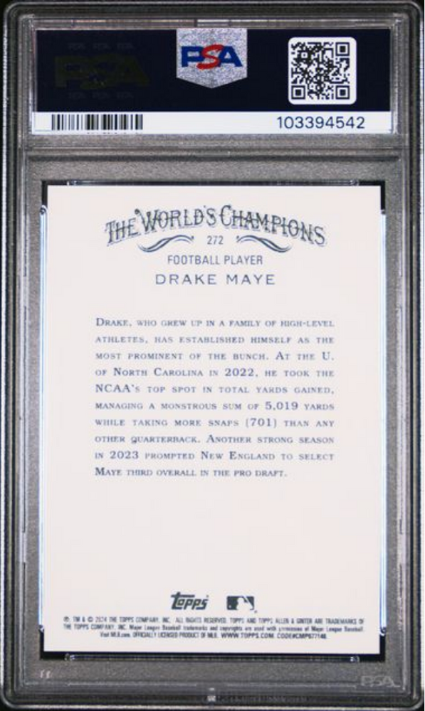 Graded 2024 Topps Allen & Ginter Drake Maye #272 Rookie RC Football Card PSA 10 Gem Mint (ONLINE ORDER ONLY)