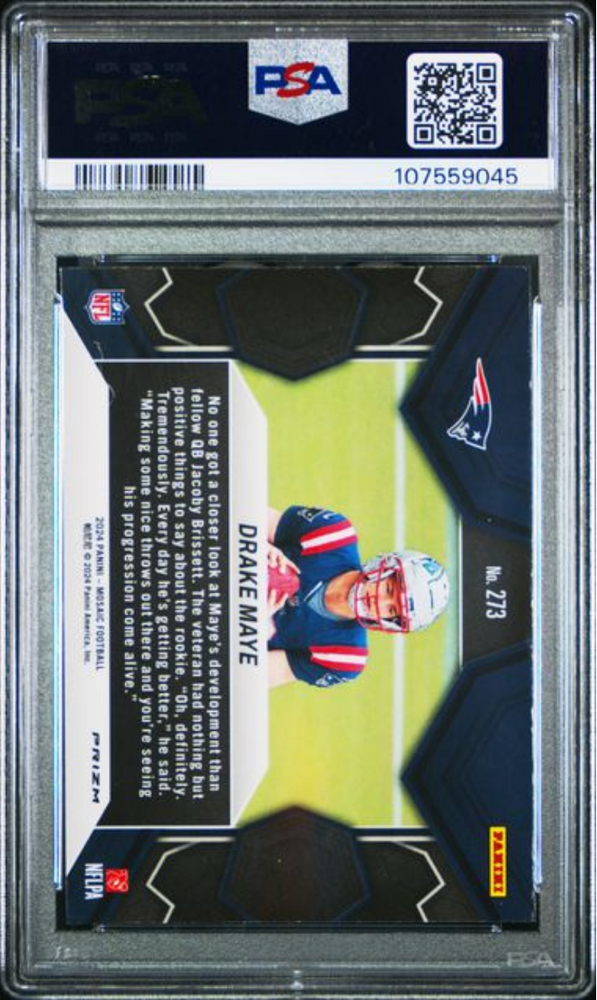 Graded 2024 Panini Mosaic Drake Maye #273 Reactive Blue Rookie RC Football Card PSA 10 Gem Mint (ONLINE ORDER ONLY)