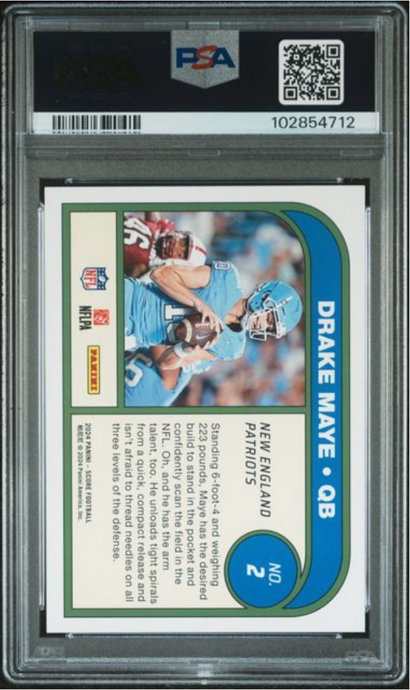 Graded 2024 Panini Score Drake Maye #2 Protential Rookie RC Football Card PSA 10 Gem Mint (ONLINE ORDER ONLY)