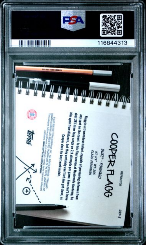 Graded 2024 Topps Bowman Chrome U Cooper Flagg #CRP5 College Rule Playbook Refractor Rookie RC Basketball Card PSA 9 Mint (ONLINE ORDER ONLY)