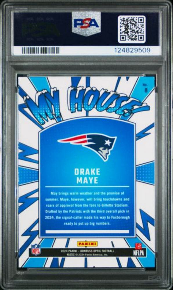 Graded 2024 Panini Donruss Optic Drake Maye #8 My House! Rookie RC Football Card PSA 10 Gem Mint (ONLINE ORDER ONLY)