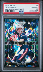 Graded 2024 Panini Prizm Drake Maye #2 Prizmatic Green Ice Rookie RC Football Card PSA 10 Gem Mint (ONLINE ORDER ONLY)