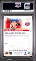 Graded 2024 Upper Deck Lane Hutson #PP24 Pros & Prospects Gold Rookie RC Hockey Card PSA 10 Gem Mint (ONLINE ORDER ONLY)