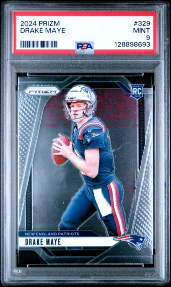 Graded 2024 Panini Prizm Drake Maye #329 Rookie RC Football Card PSA 9 Mint (ONLINE ORDER ONLY)