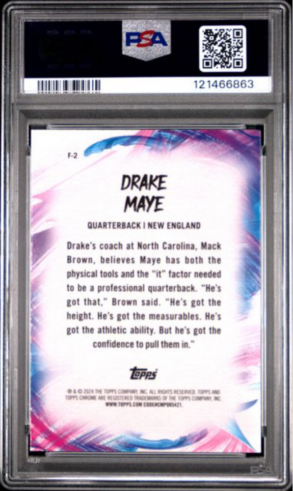 Graded 2024 Topps Chrome Drake Maye #F2 Finesse X-Fractor Rookie RC Football Card PSA 10 Gem Mint (ONLINE ORDER ONLY)