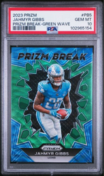 Graded 2023 Panini Prizm Jahmyr Gibbs #PB5 Prizm Break Green Wave Rookie RC Football Card PSA 10 Gem Mint (ONLINE ORDER ONLY)