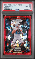 Graded 2024 Panini Prizm Draft Picks Drake Maye #103 Red Ice Rookie RC Football Card PSA 10 Gem Mint