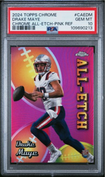 Graded 2024 Topps Chrome Drake Maye #CAEDM Chrome All Etch Pink Refractor Rookie RC Football Card PSA 10 Gem Mint (ONLINE ORDER ONLY)