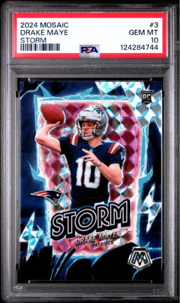 Graded 2024 Panini Mosaic Drake Maye #3 Storm Rookie RC Football Card PSA 10 Gem Mint (ONLINE ORDER ONLY)