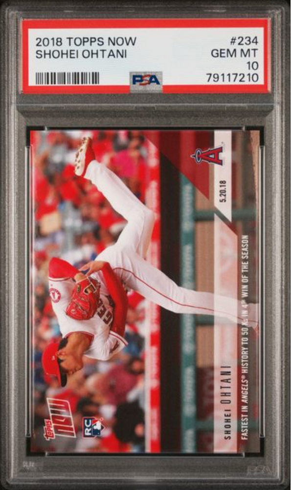 Graded 2018 Topps Now Shohei Ohtani #234 Fastest in Angels Histroy to 50ks in 4th Win of the Season Rookie RC Baseball Card PSA 10 Gem Mint (ONLINE ORDER ONLY)