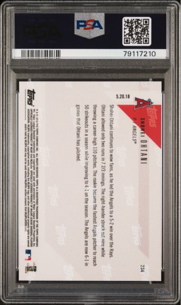 Graded 2018 Topps Now Shohei Ohtani #234 Fastest in Angels Histroy to 50ks in 4th Win of the Season Rookie RC Baseball Card PSA 10 Gem Mint (ONLINE ORDER ONLY)