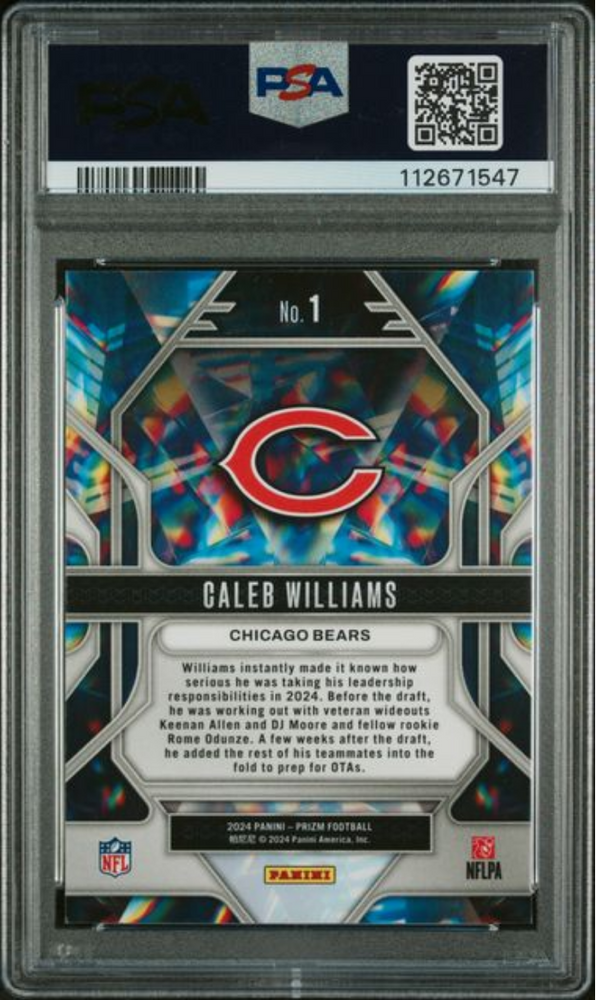 Graded 2024 Panini Prizm Caleb Williams #1 Prizmatic Rookie RC Football Card PSA 10 Gem Mint