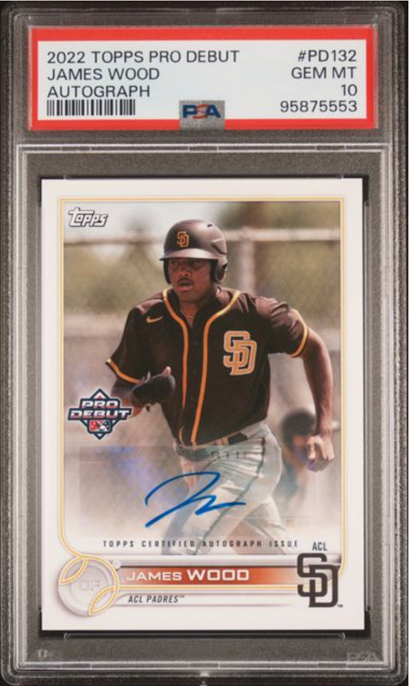Graded 2022 Topps Pro Debut James Wood #PD132 Autograph Rookie RC Baseball Card PSA 10 Gem Mint (ONLINE ORDER ONLY)