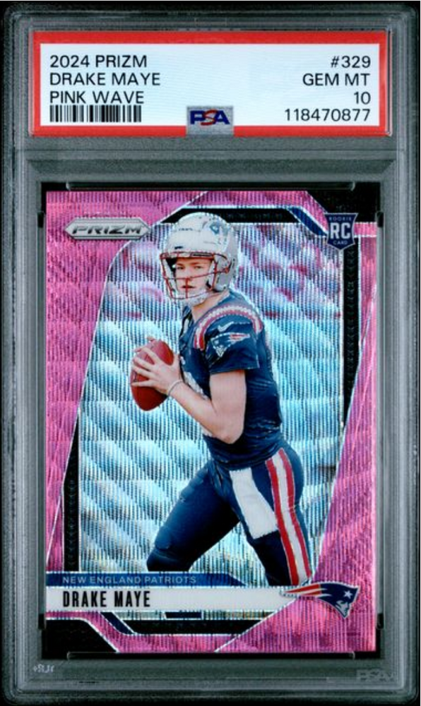 Graded 2024 Panini Prizm Drake Maye #329 Pink Wave Rookie RC Football Card PSA 10 Gem Mint
