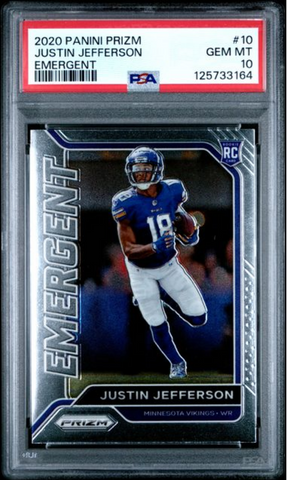 Graded 2020 Panini Prizm Justin Jefferson #10 Emergent Rookie RC Football Card PSA 10 Gem Mint (ONLINE ORDER ONLY)