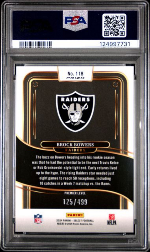 Graded 2024 Panini Select Brock Bowers #118 Neon Green Shock /499 Rookie RC Football Card PSA 10 Gem Mint