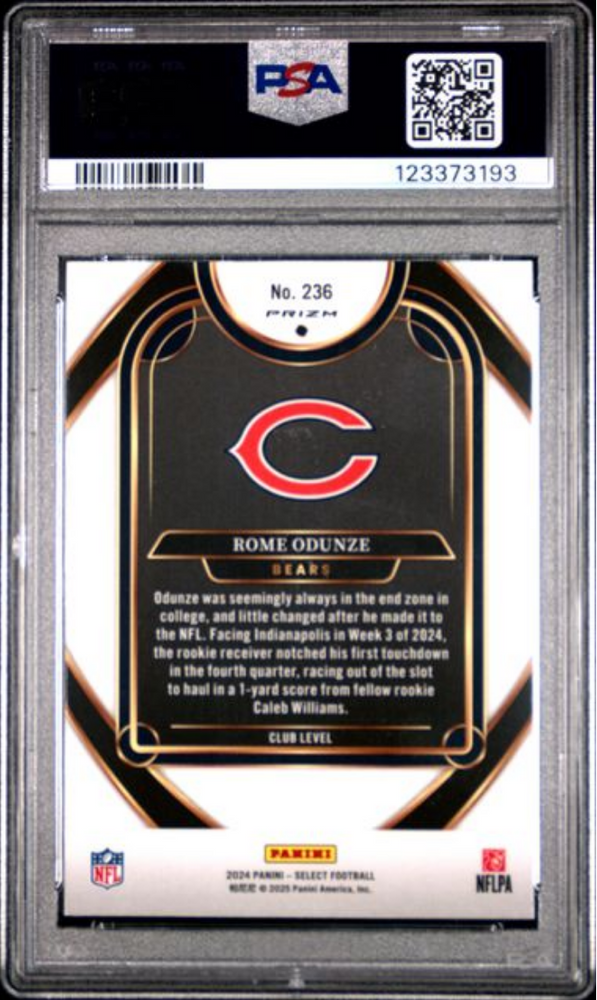Graded 2024 Panini Select Rome Odunze #236 Silver Prizm Rookie RC Football Card PSA 10 Gem Mint