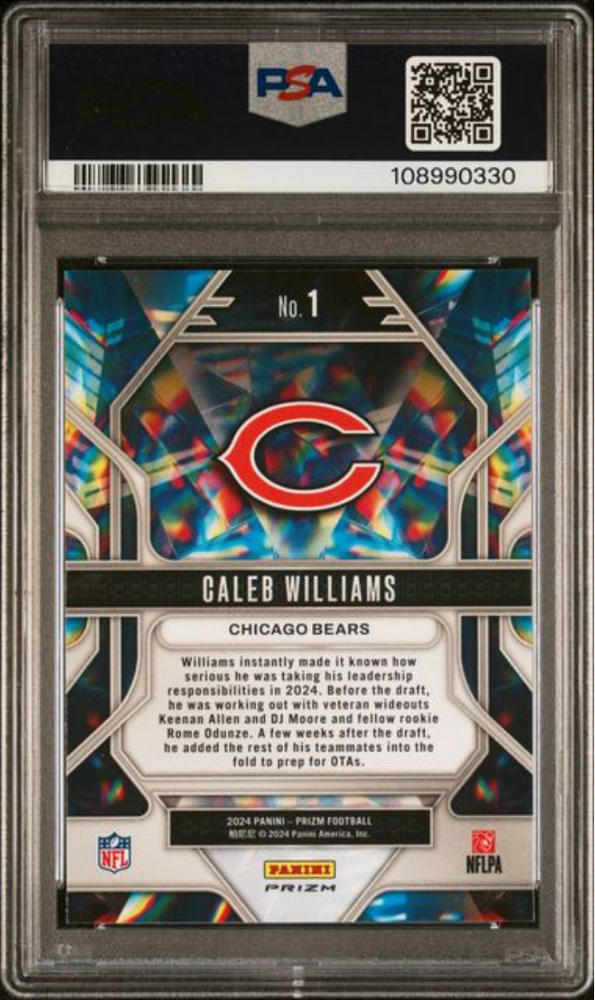 Graded 2024 Panini Prizm Caleb Williams #1 Prizmatic Green Wave Rookie RC Football Card PSA 10 Gem Mint