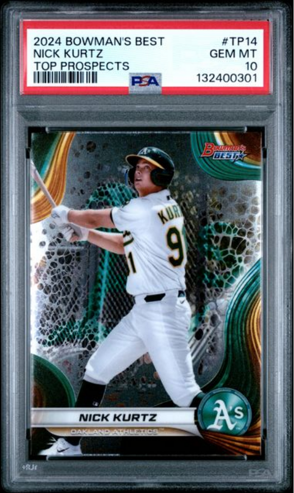 Graded 2024 Topps Bowmans Best Nick Kurtz #TP14 Top Prospects Rookie RC Baseball Card PSA 10 Gem Mint (ONLINE ORDER ONLY)