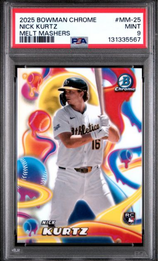 Graded 2025 Topps Bowman Chrome Nick Kurtz #MM25 Melt Mashers Rookie RC Baseball Card PSA 9 Mint