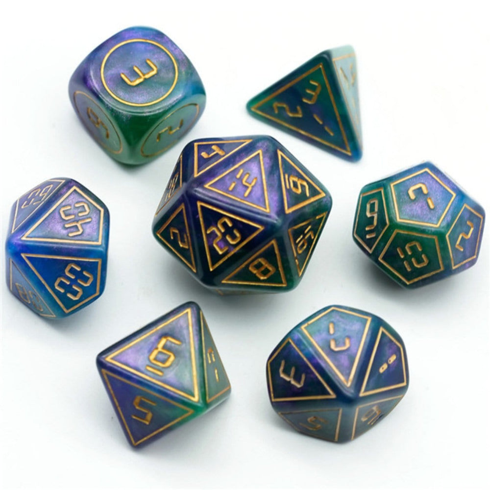 Cybernated Purple & Green RPG Dice Set - XLarge (ONLINE ORDER ONLY)