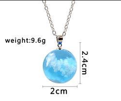 Cloudy Sky Blue Resin Sphere Necklace Pendant White Clouds (Online Only)