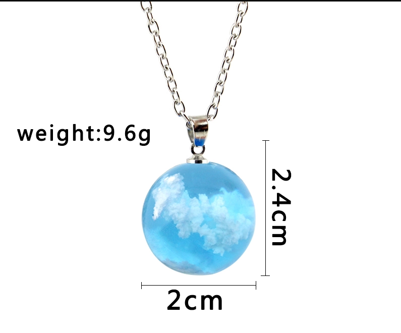 Cloudy Blue Sky Resin Sphere Necklace Pendant White Clouds (Online Only)