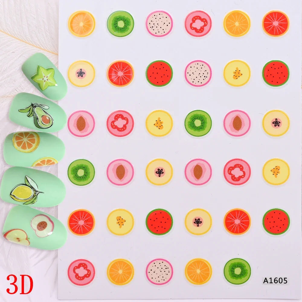 1Pc Summer Nail Art Sticker Lemon Nail Decal Nail Art Supplies Cute Fruit Strawberry Cherry Watermelon Avocado Lemon Nail Design (ONLINE ORDER ONLY)