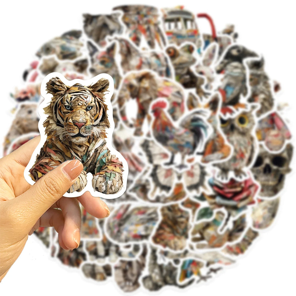 50Pcs Animals of Newspaper Sculptures Stickers Laptop Suitcase Graffiti Skateboard Luggage Waterproof PVC Stickers Kids Gift Toy (Online Order Only)