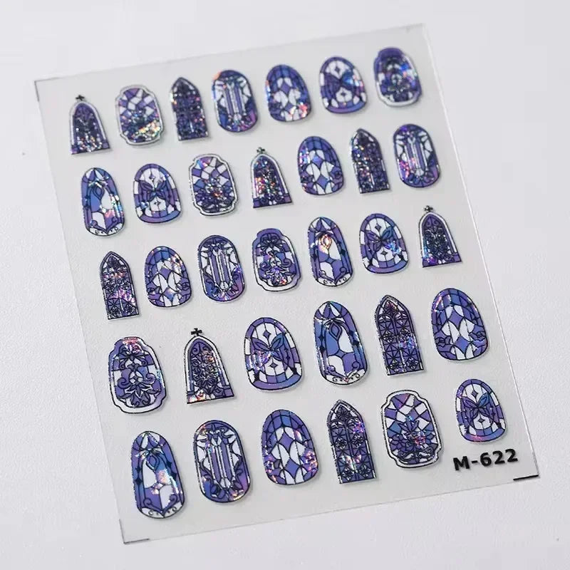 Geometric French Style Colorful Square Grid Rhombus Line Stripe Bowknot 3D Self Adhesive Nail Art Stickers Shiny Manicure Decals (ONLINE ORDER ONLY)