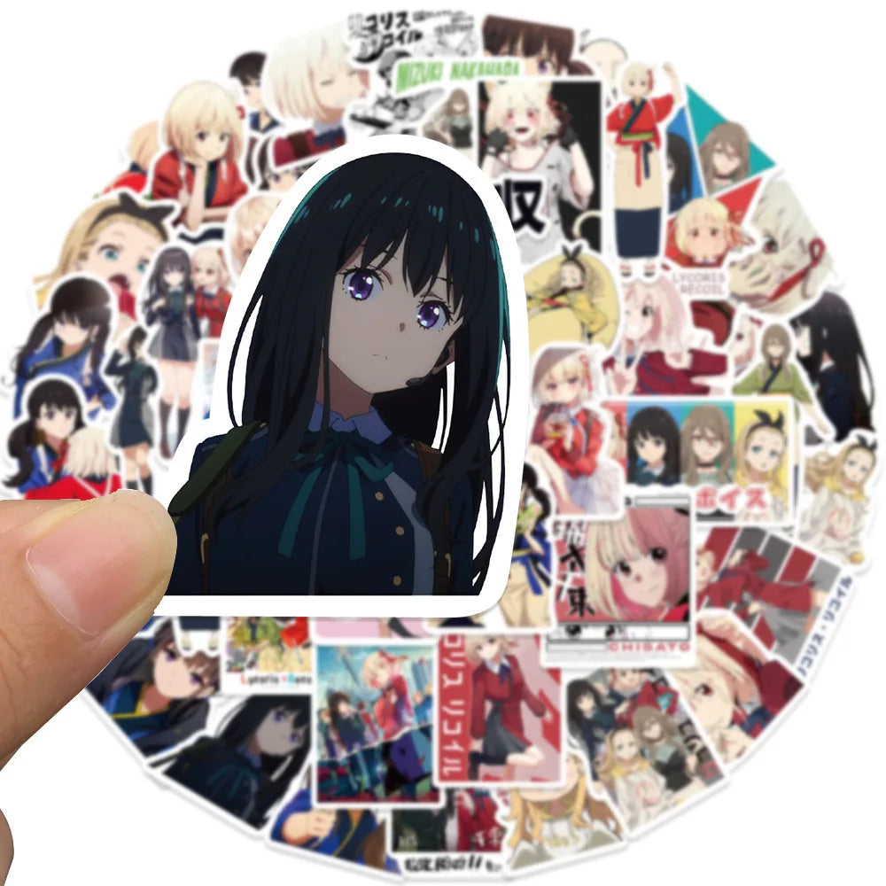 10/30/50PCS Lycoris Recoil Stickers Cute Girl Decals Animation Graffiti Decoration Cartoon Toy Sticker Luggage Laptop Guitar Car (ONLINE ORDER ONLY)