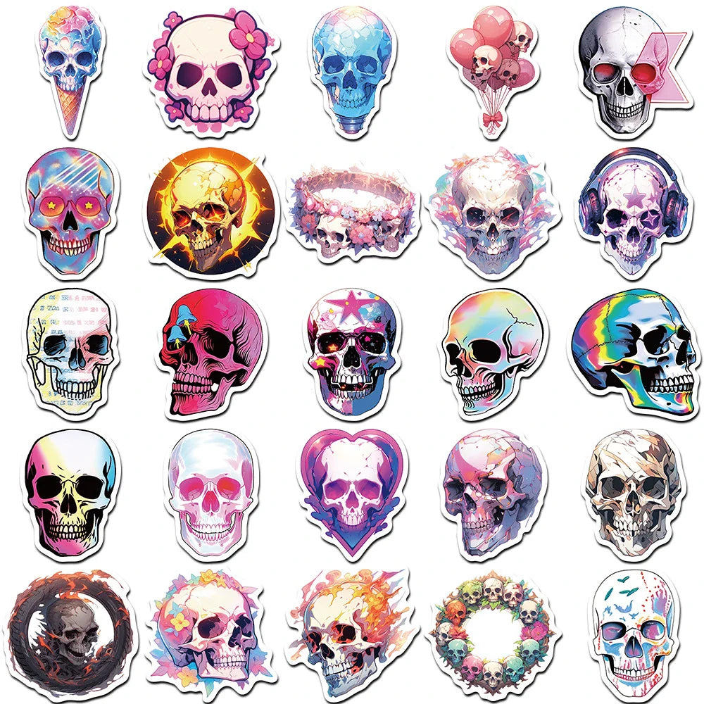 10/30/50pcs Cool Cartoon Skull Waterproof Stickers Skateboard Car Phone Laptop Luggage Motorcycle Bike Decoration Sticker Decals (ONLINE ORDER ONLY)