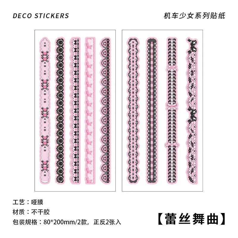 2Pcs/lot Cute Ribbon Chain Stickers Lace Idol Card Scrapbooking DIY Album Decoration Sticker Aesthetic Kawaii Stationery (ONLINE ORDER ONLY)