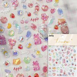 Cute Pink Tempting Strawberries Attractive Fruit Cutting Line Bowknot Star Silver Stamping Chic Nail Art Stickers Manicure Decal (ONLINE ORDER ONLY)