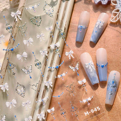 Retro Blue Bowknot Butterfly Love Heart Pendent Hot Stamping Gold Silver Adhesive Nail Art Stickers Manicure Decals Wholesale (Online Order Only)