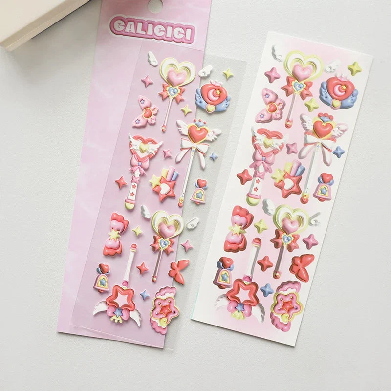 1pcs Ins Cute Love Magic Wand 3D Stickers Planner Journal Scrapbooking Decorative Sticker Aesthetic Kawaii Korean Stationery (Online Order Only)