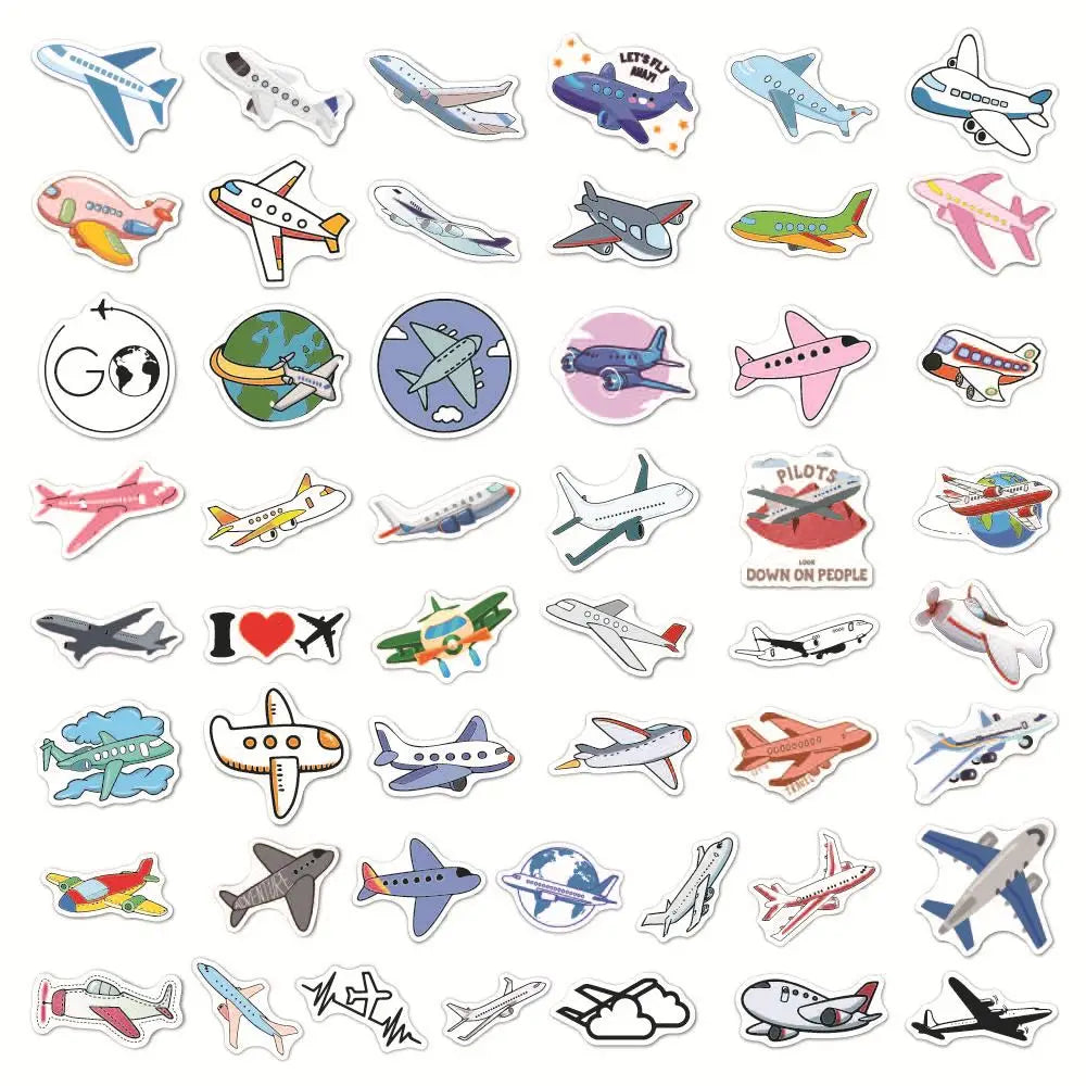 10/50PCS Aircraft Stickers Children's Toys Vehicle Airplane Stickers for Luggage Skateboard Laptop Home Refrigerator Decoration (ONLINE ORDER ONLY)