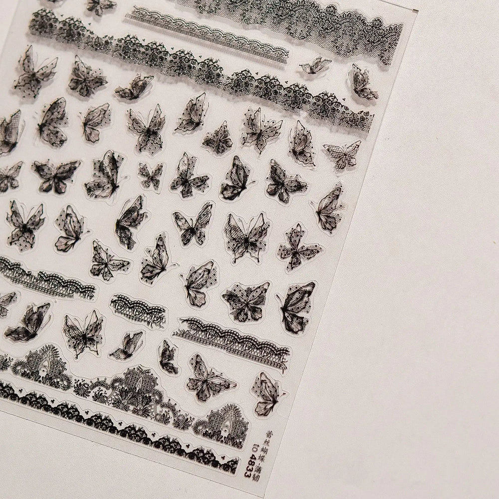 Lace Butterfly Hollow Out Fabric Romantic Flower Pattern Chic Adhesive Nail Art Sticker Rhinestone Manicure Decals Nail Supplies (ONLINE ORDER ONLY)