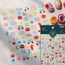 Flower Star Sun Grid Line Interesting Graffiti Tulip Cherry Apple Fruit Dot Painting Adhesive Nail Art Stickers Manicure Decals (ONLINE ORDER ONLY)