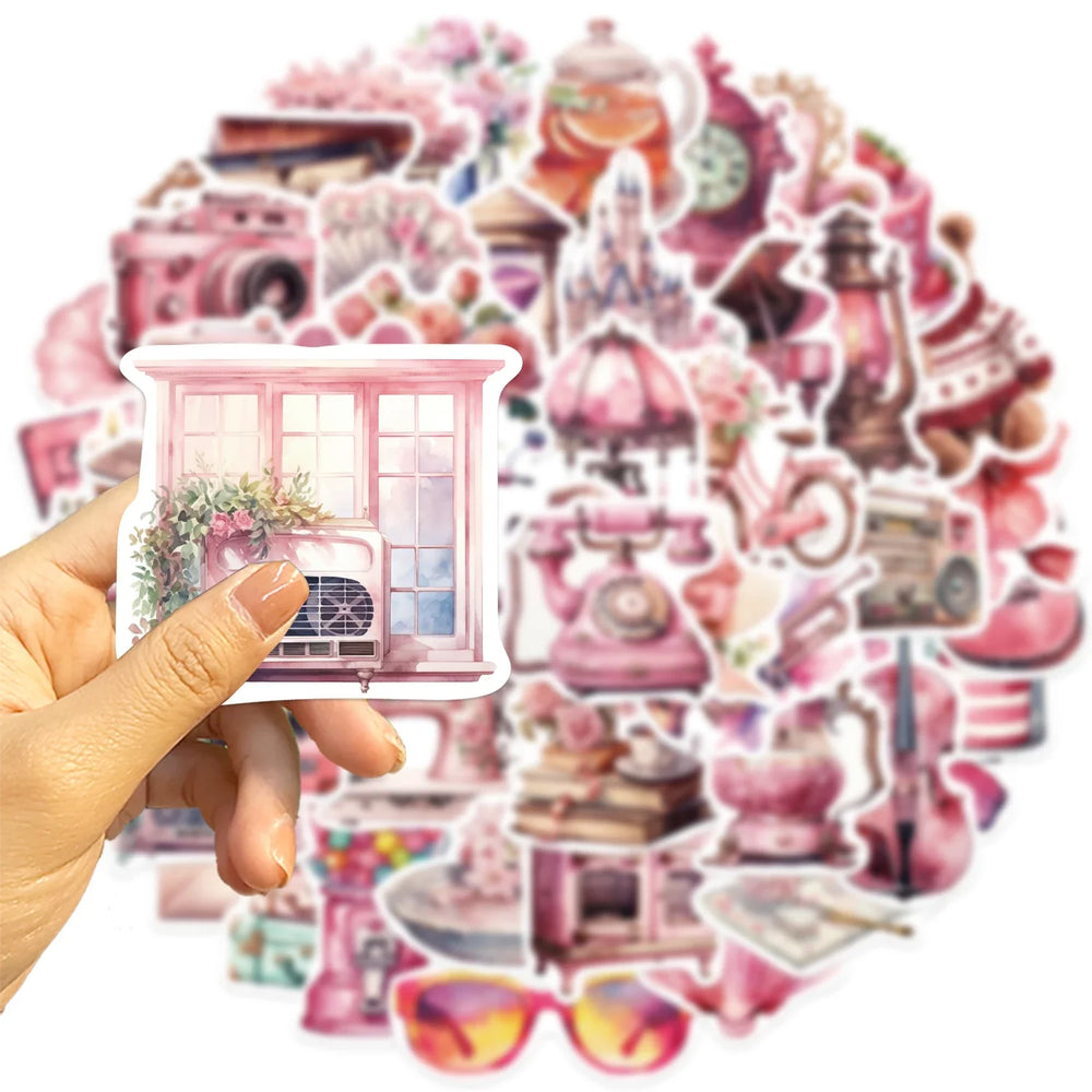 60PCS Cute Pink Girl Graffiti Stickers Aesthetic Decals for Water Bottles Laptop Scrapbook Phone Decoration Sticker Toys (ONLINE ORDER ONLY)