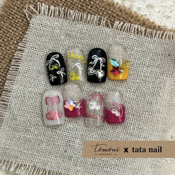 Colourful Cherry Abundant Fruits Bowknot Shiny White Line Outline Self Adhesive Nail Art Stickers Chic Rhinestone Manicure Decal (ONLINE ORDER ONLY)