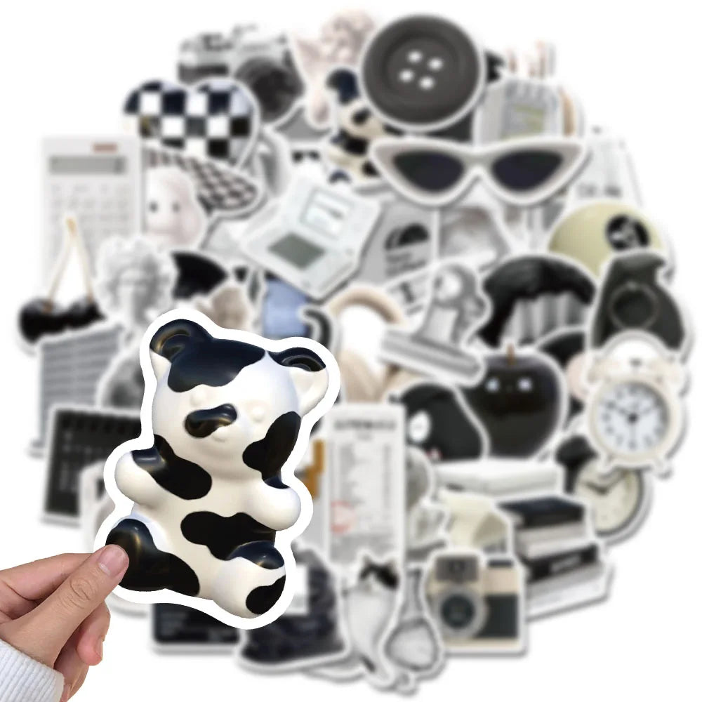 10/30/61pcs Ins Style Cute Stickers Black White Simple Decals Decoration DIY Phone Notebook Suitcase Laptop Fridge Wall Sticker (ONLINE ORDER ONLY)