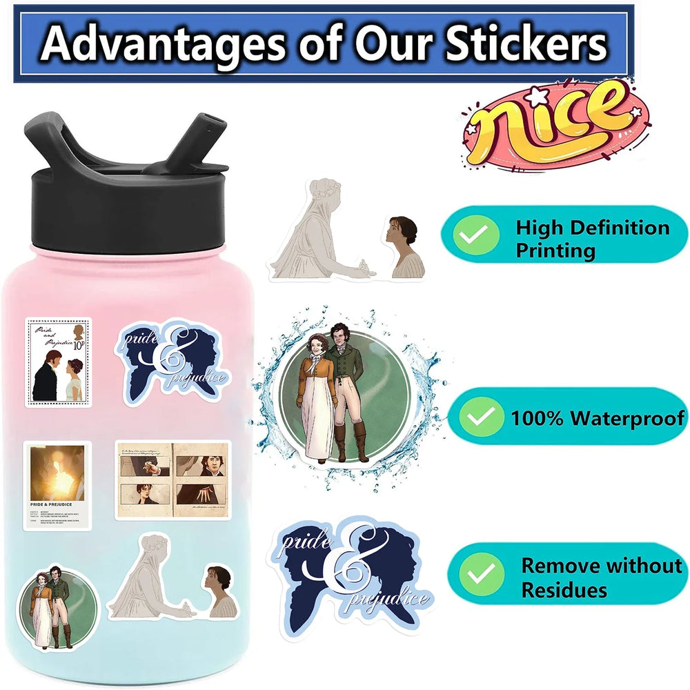 50PCS New INS Pride And Prejudice Stickers Cartoon Creative Toys iPad Desk Car Chair Decoration Waterproof Sticker Decals (ONLINE ORDER ONLY)