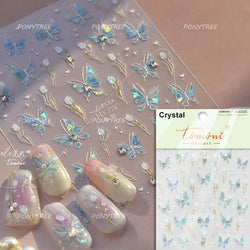 Blue Purple Tulip Flower Butterfly Garden Blossom Floral Charming Delicate 5D Relief Adhesive Nail Art Stickers Manicure Decals (ONLINE ORDER ONLY)