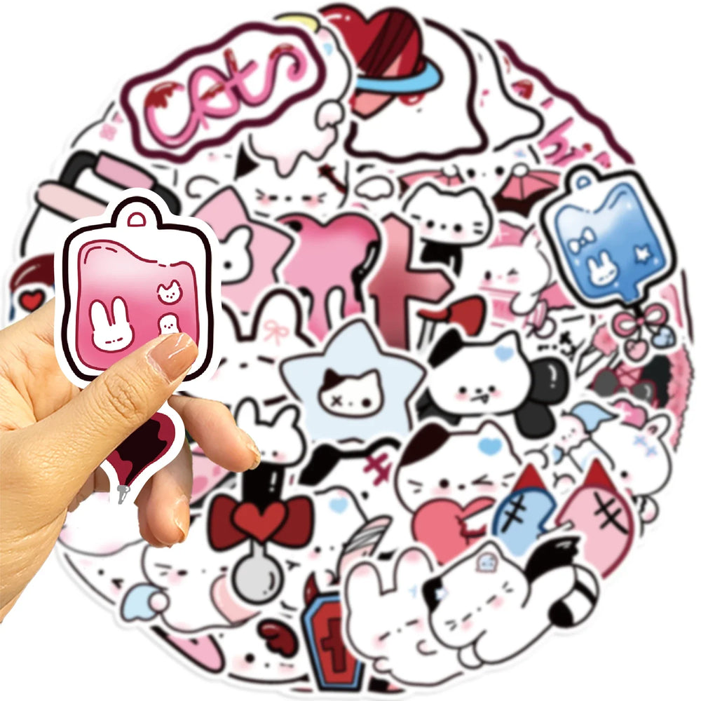 50Pcs Cute Funny Rabbit Animals Stickers Kawaii Cartoon Decals Skateboard Notebook Luggage Phone Car Sticker Toy (Online Order Only)