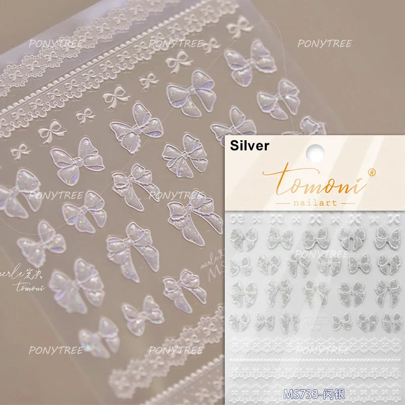 Retro Lace Gird Bowknot Love Heart Flower Leaves Fabric Art Photo Frame Embossed Self Adhesive Nail Art Stickers Manicure Decals (ONLINE ORDER ONLY)
