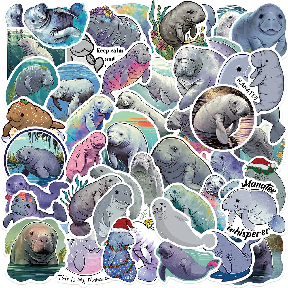 Cartoon Manatee Stickers 10/25/50pcs Waterproof Decals for Phone Laptop Suitcase Fridge (ONLINE ORDER ONLY)
