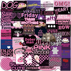 55pcs Purple Black Aesthetic Stickers Cool Girls Y2K Laptop Decals Waterproof Graffiti For Luggage Phone Guitar Sticker (Online Order Only)