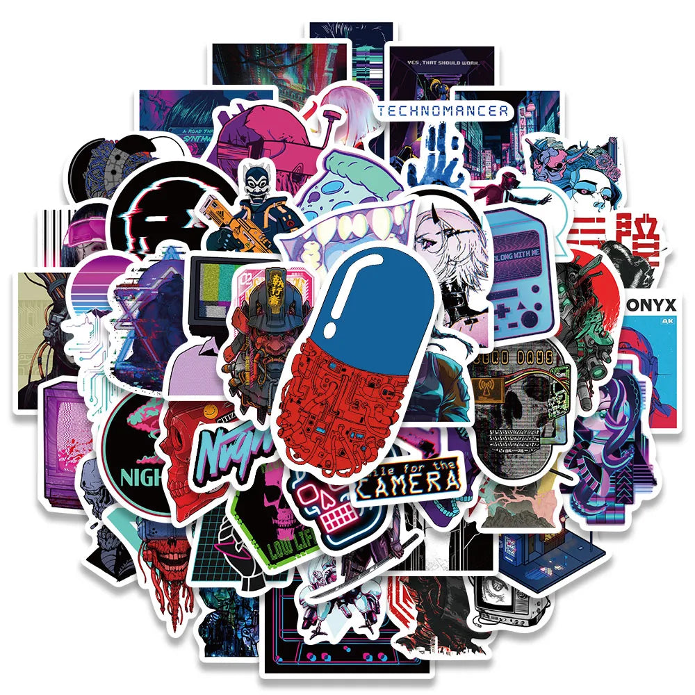 50PCS Y2K Harajuku Cyberpunk Toy Sticker Anime Cybernetic Cool Graffiti Kid Car Phone Laptop Motorcycle Helmet Decal Stickers (ONLINE ORDER ONLY)