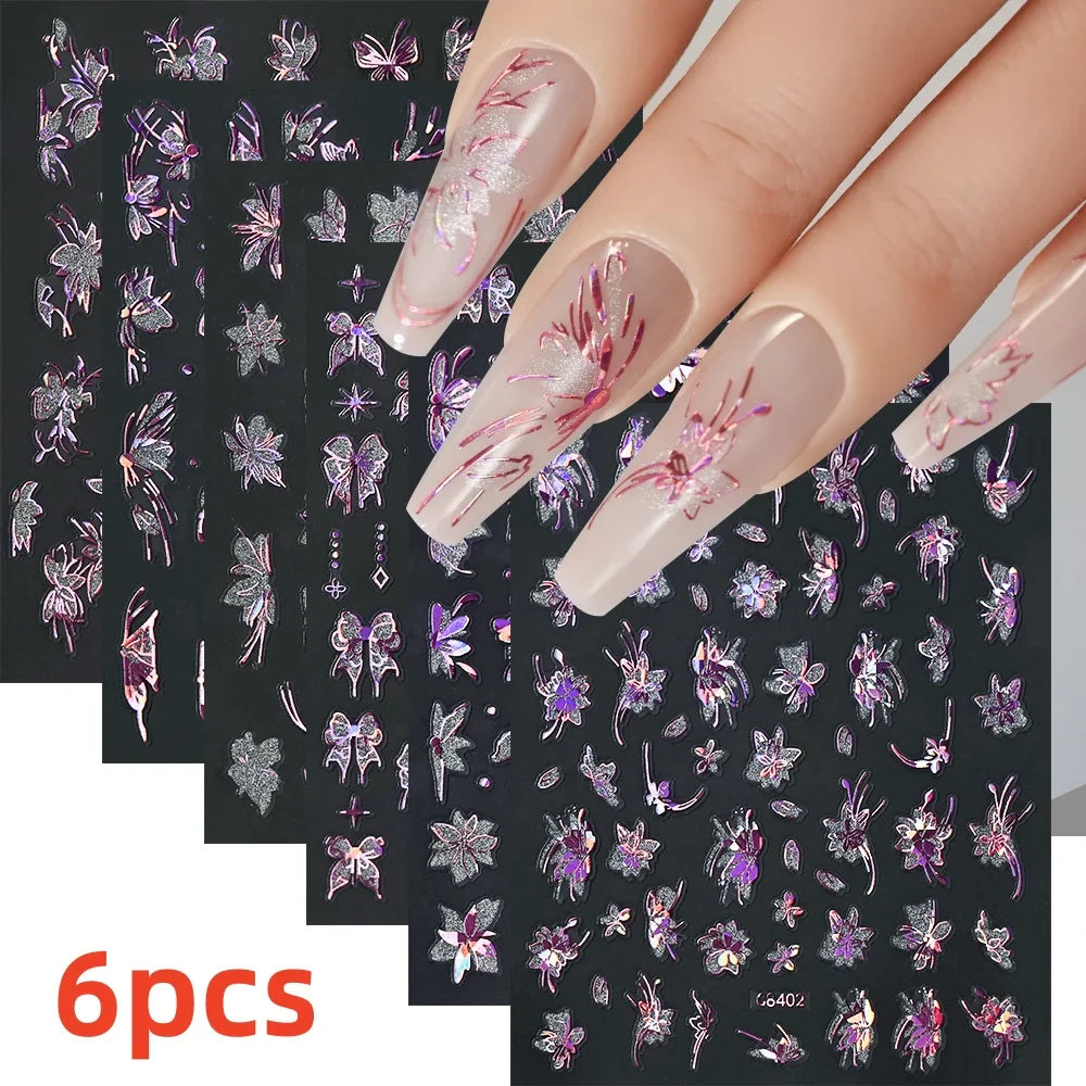 5/8Pcs 3D Hawaiian Flowers Nail Art Stickers Summer Decors with Tropical Leaves Slider Vibrant Pink & White Flowers for Parties* (ONLINE ORDER ONLY)